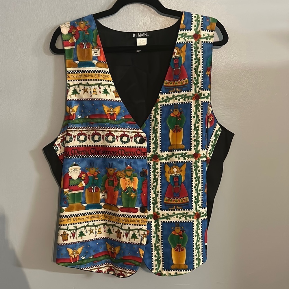 vintage 90s santa reindeer snowman festive holiday winter vest size 1X - Picture 2 of 4